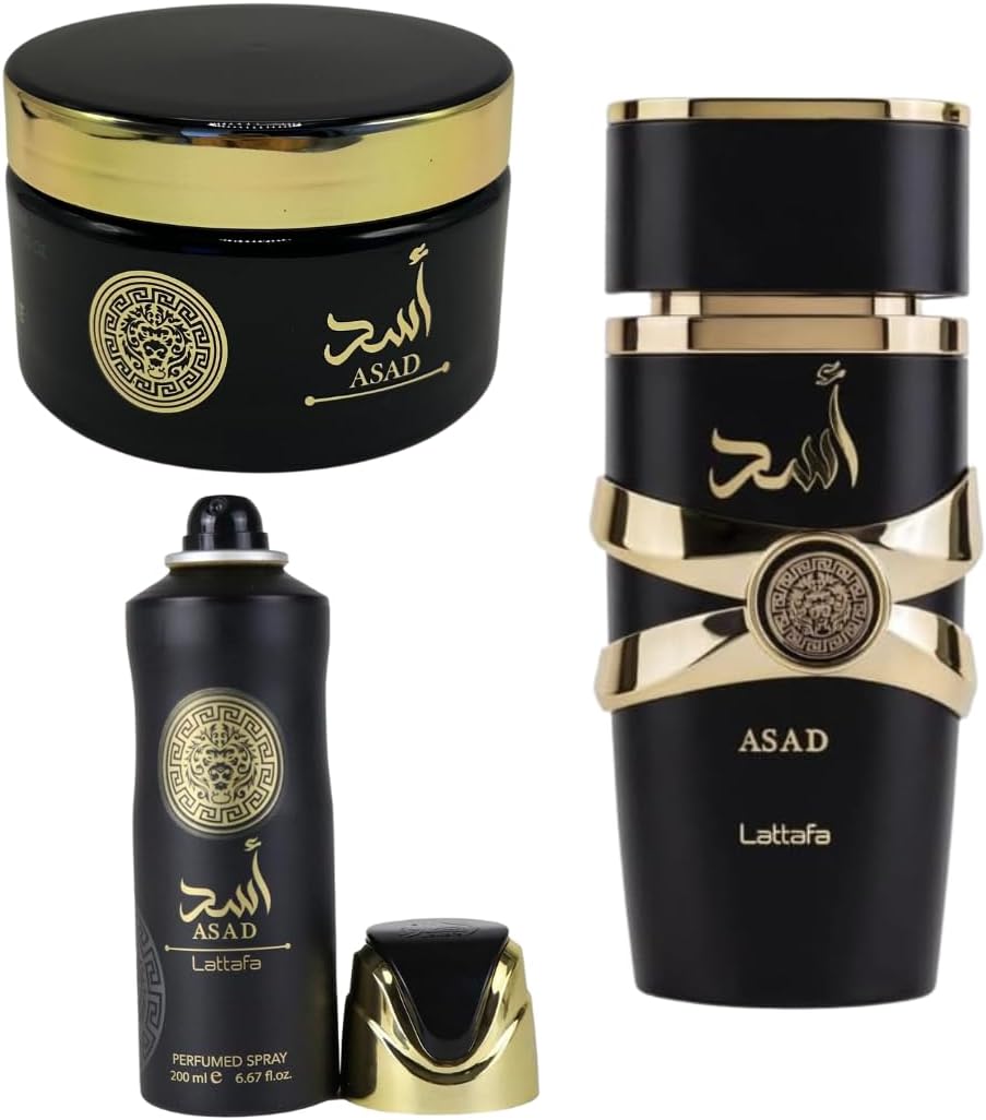 Kit Asad Lattafa - Perfume, Pasta Hidratante e Spray corporal