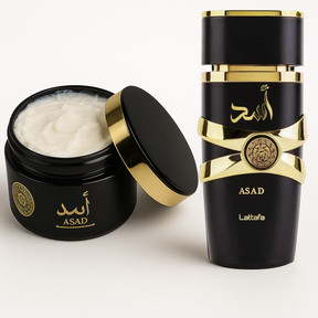Kit Asad Lattafa - Perfume Asad 100ml, Pasta Hidratante Asad 200gr